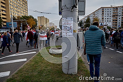 October 11 2020 Minsk Belarus A poster glued to a pole Editorial Stock Photo