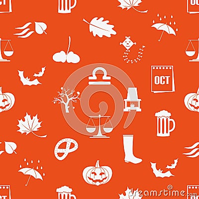October month theme set of icons orange seamless pattern eps10 Vector Illustration