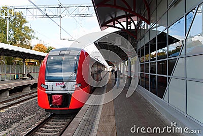 October 2017, Moscow, Russia. The electric train Lastochka on the Moscow ring railroad Editorial Stock Photo
