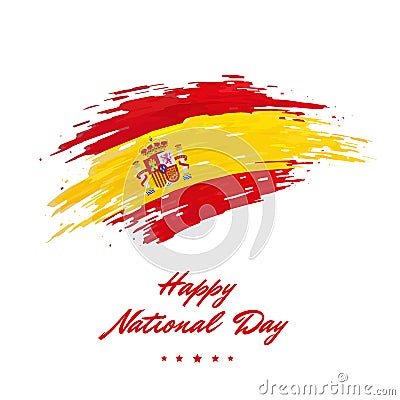 October 12, national day spain, vector template. Spanish flag painted with brush strokes on light background. Spain holiday Vector Illustration