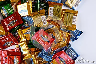Ghiradelli brand chocolates in the Ghirardelli collection of small chocolate company in the U.S Editorial Stock Photo