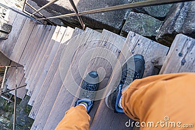 26 October 2018-Riem reap::tourism walk on steep staircase of Baphuon temple Editorial Stock Photo