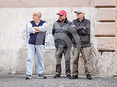 16 October 2015. Rome, Italy: Three senior italian men standing Editorial Stock Photo