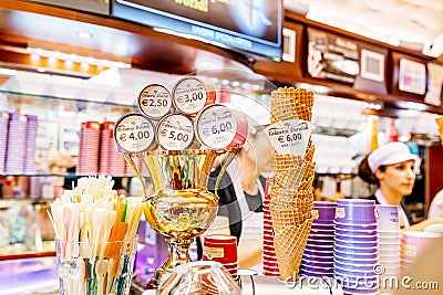 Gelateria DONDOLI is a well-known dessert shop in SAN GIMINIANO old town Editorial Stock Photo