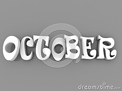 October sign with colour black and white. 3d paper illustration. Cartoon Illustration