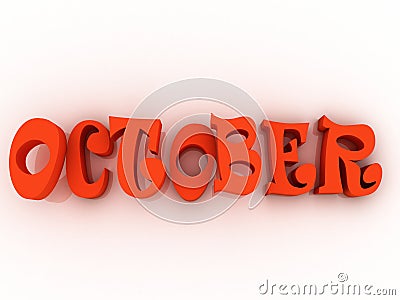 October sign with colour. 3d paper illustration. Cartoon Illustration