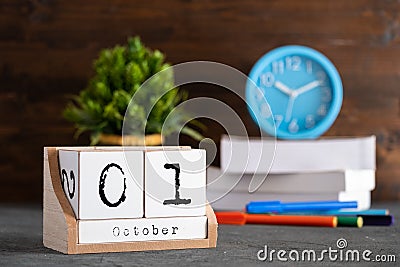 October 01st. October 01 wooden cube calendar Stock Photo