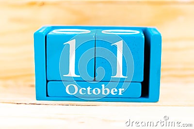 October 11th. Blue cube calendar with month and date Stock Photo