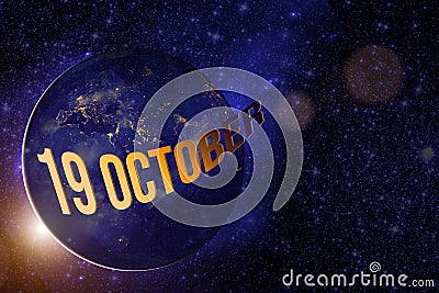 October 19th. Day 19 of month, Calendar date. Earth globe planet with sunrise and calendar day. Elements of this image furnished Stock Photo