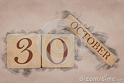 october 30th. Day 30 of month, calendar in handmade sketch style. pastel tone. autumn month, day of the year concept Stock Photo