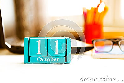 October 11th. Day 11 of month, calendar on human-resources manager workplace background. Stock Photo