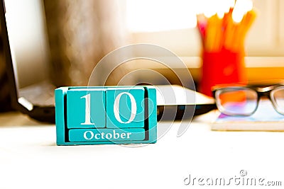 October 10th. Day 10 of month, calendar on human-resources manager workplace background. Stock Photo