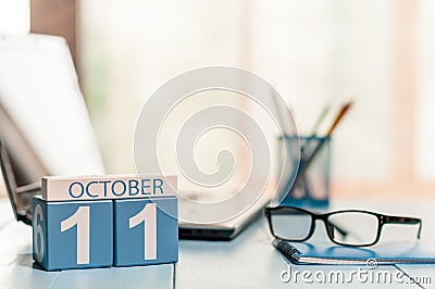 October 11th. Day 11 of month, calendar on Software Engineer workplace background. Autumn concept. Empty space for text Stock Photo