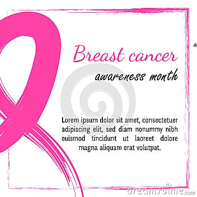 15 october Vector illustration for Breast cancer day. Watercolor awareness symbol - pink crayon ribbon. Hand drawn Vector Illustration