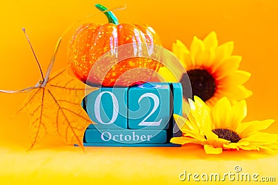 October 2. Wooden cube calendar with month and date Stock Photo