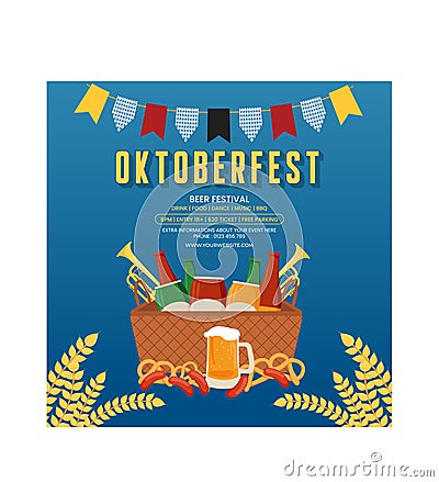 Oktoberfest Beer Festival Poster or Flyer Template Vector Illustration Vector Illustration