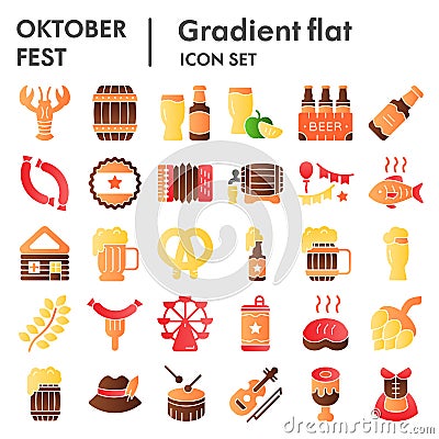 Octoberfest flat icon set, beer festival symbols collection, vector sketches, logo illustrations, german celebration Vector Illustration