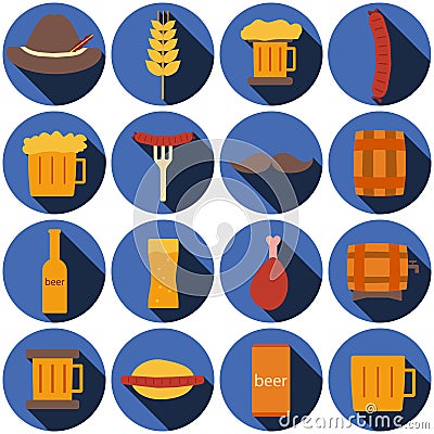 Octoberfest icons and patterns flat style Vector Illustration