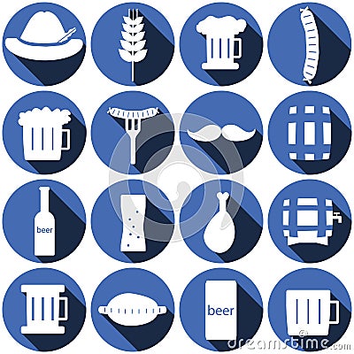 Octoberfest icons and patterns flat style Vector Illustration