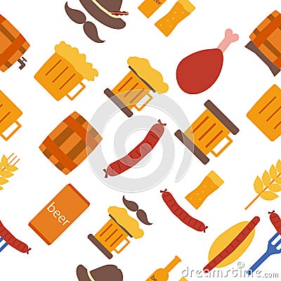 Octoberfest icons and patterns flat style. Vector Illustration