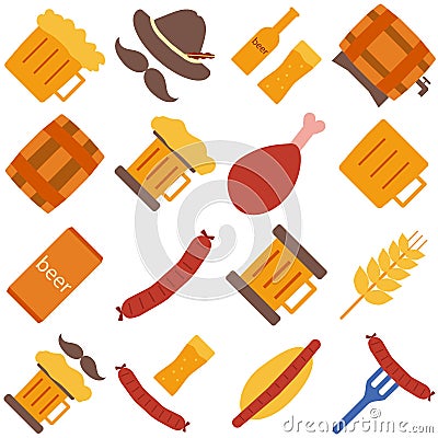 Octoberfest icons and patterns flat style. Vector Illustration