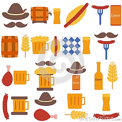 Octoberfest icons and patterns flat style. Vector Illustration