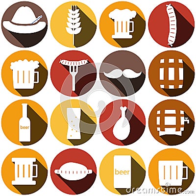 Octoberfest icons and patterns flat style Vector Illustration