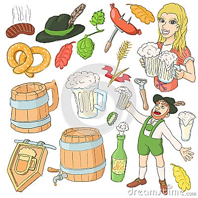 Octoberfest icons set, cartoon style Vector Illustration