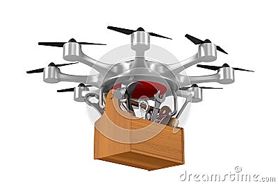 octocopter with toolbox on white background. Isolated 3d illustration Cartoon Illustration