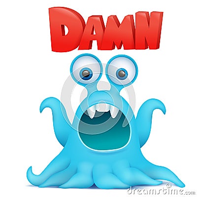 Octopus alien monster emoji character with damn title. Cartoon Illustration
