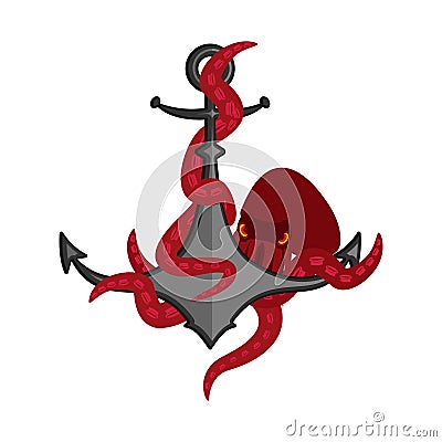 Octopus and anchor. devilfish and ship armature. Vector illustration Vector Illustration