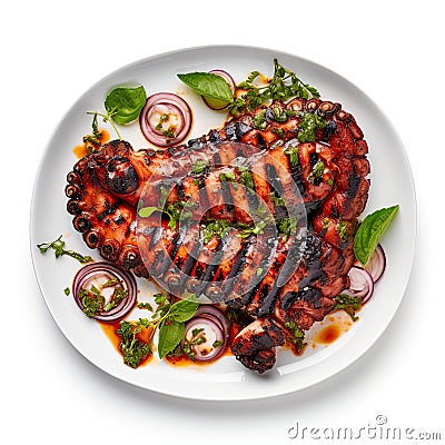 Octopus as a delectable seafood delicacy, isolated on a clean white background. Stock Photo