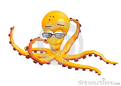 Octopus character with glasses Stock Photo