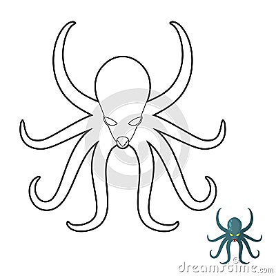 Octopus coloring book. Cthulhu, kraken underwater angry clam. Ve Vector Illustration