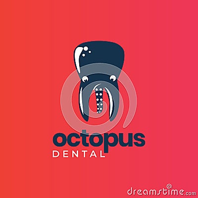 Octopus dental logo, modern fun cartoon tooth vector Vector Illustration