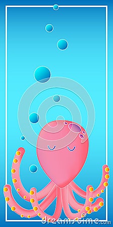 Octopus Devilfish Bookmark concept magazine, book, poster, abstract, element The Theme Of Mermaids vector illustration Cartoon Illustration