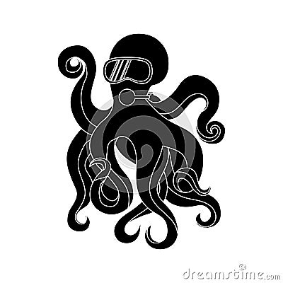 Octopus diver simple silhouette icon. For diving school or infographic about diving to depth Vector Illustration