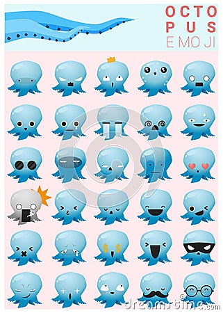 Octopus emoji icons Vector Illustration