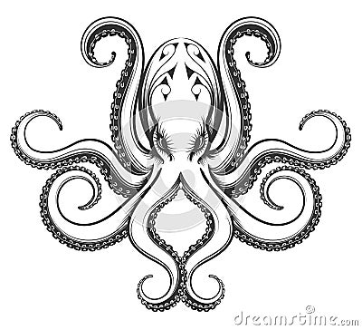 Octopus engraving illustration Cartoon Illustration