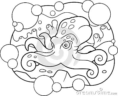 Octopus lies on the bottom of the sea Vector Illustration