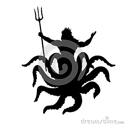 Octopus man silhouette mythology fantasy Vector Illustration