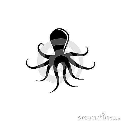 Octopus Ocean Animal, Kraken Silhouette. Flat Vector Icon illustration. Simple black symbol on white background. Octopus Ocean Cartoon Illustration