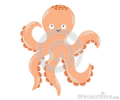 Octopus cartoon. Ocean kawaii animal, underwater life. Perfect for children clothes design, banner, card. Vector Illustration