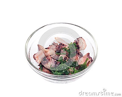 Octopus in olive oil with frozen parsley Stock Photo