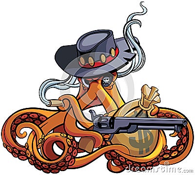 Octopus the Outlaw Vector Illustration