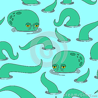 Octopus pattern seamless. devilfish in ocean background. poulpe in sea ornament. Baby fabric texture Vector Illustration