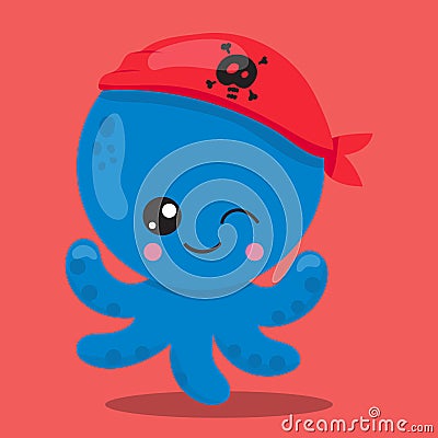 Octopus pirate blue 01 Vector Illustration