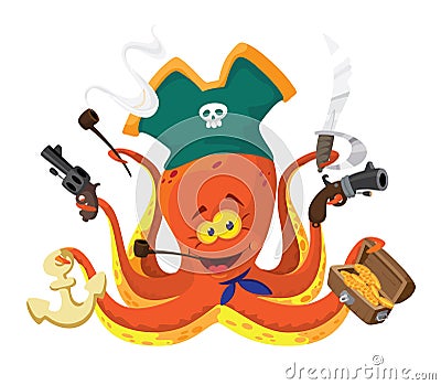 Octopus pirate Vector Illustration