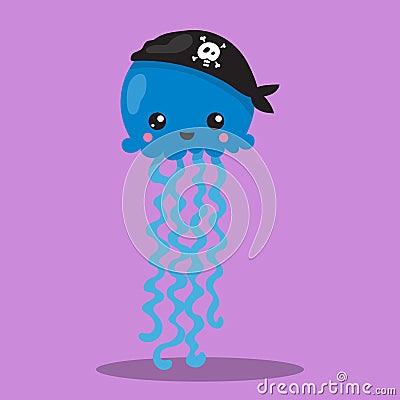 Octopus pirate jelly blue 04 Vector Illustration