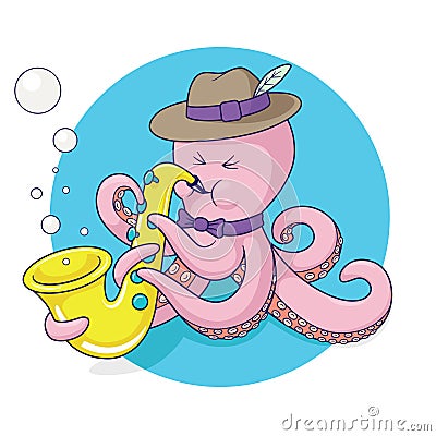 Octopus plays saxophone vector Vector Illustration